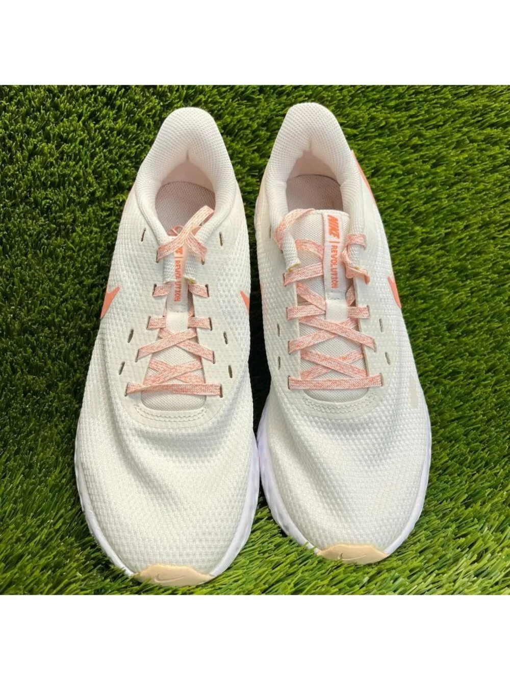 Nike Revolution 5 Womens Size 9 White Orange Pearl Running Shoes Sneakers